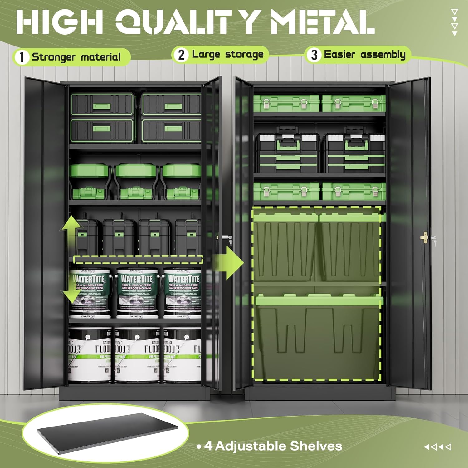 Metal Storage Cabinet Tool Organizer, 72"" Lockable Garage Storage Tool Cabinets With 2 Doors And 4 Adjustable