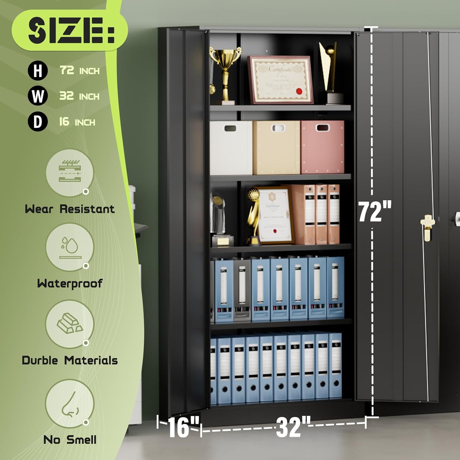 Metal Storage Cabinet Tool Organizer, 72"" Lockable Garage Storage Tool Cabinets With 2 Doors And 4 Adjustable