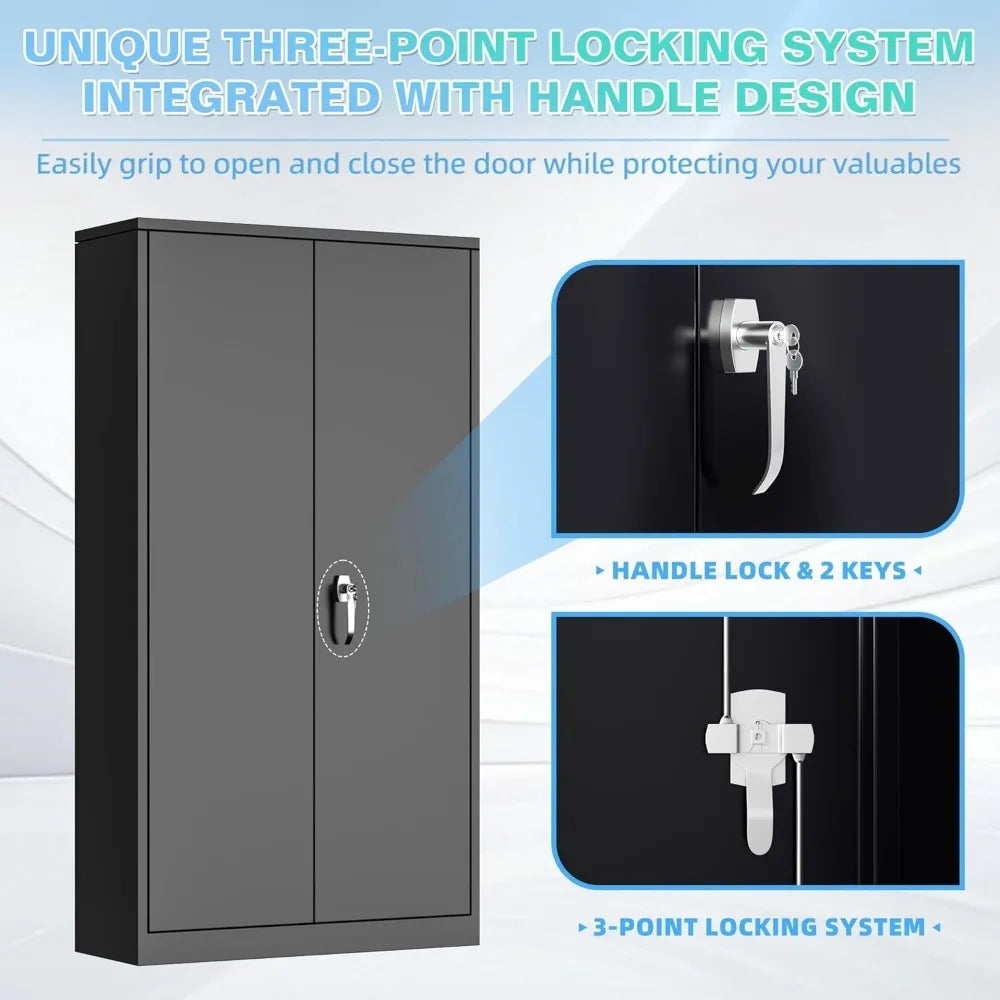 Metal Tool Garage with 2 Door and 4 Shelves, Locking for Storage, Cabinets