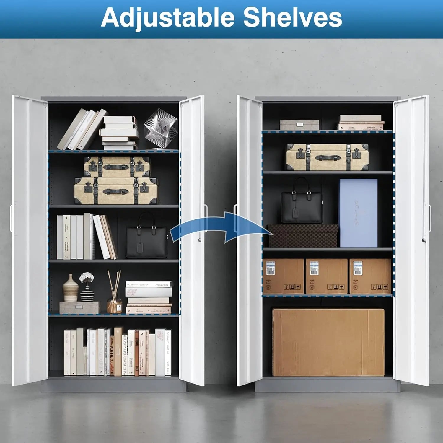 Metal Garage Storage Cabinet, 71-inch Tall Cabinet with Adjustable Shelves & Locking Doors, Tool Cabinets for Garage,Office,Home