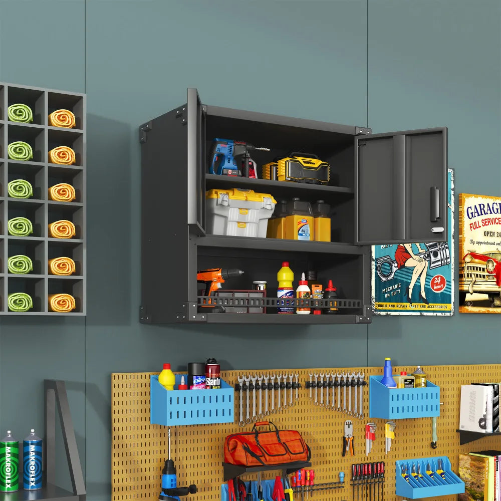 Heavy Duty Metal Wall Mounted Tool Storage Cabinet Steel Metal Garage Storage Cabinet for Garage Workshop Assembly Required