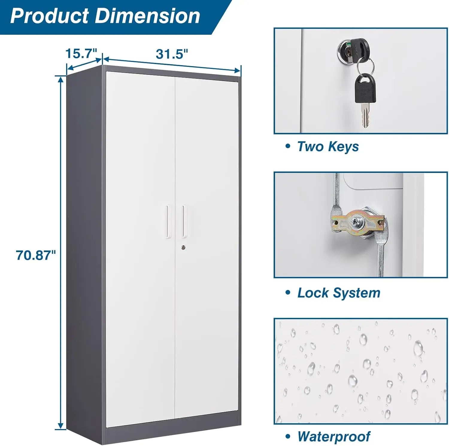 Metal Garage Storage Cabinet, 71-inch Tall Cabinet with Adjustable Shelves & Locking Doors, Tool Cabinets for Garage,Office,Home