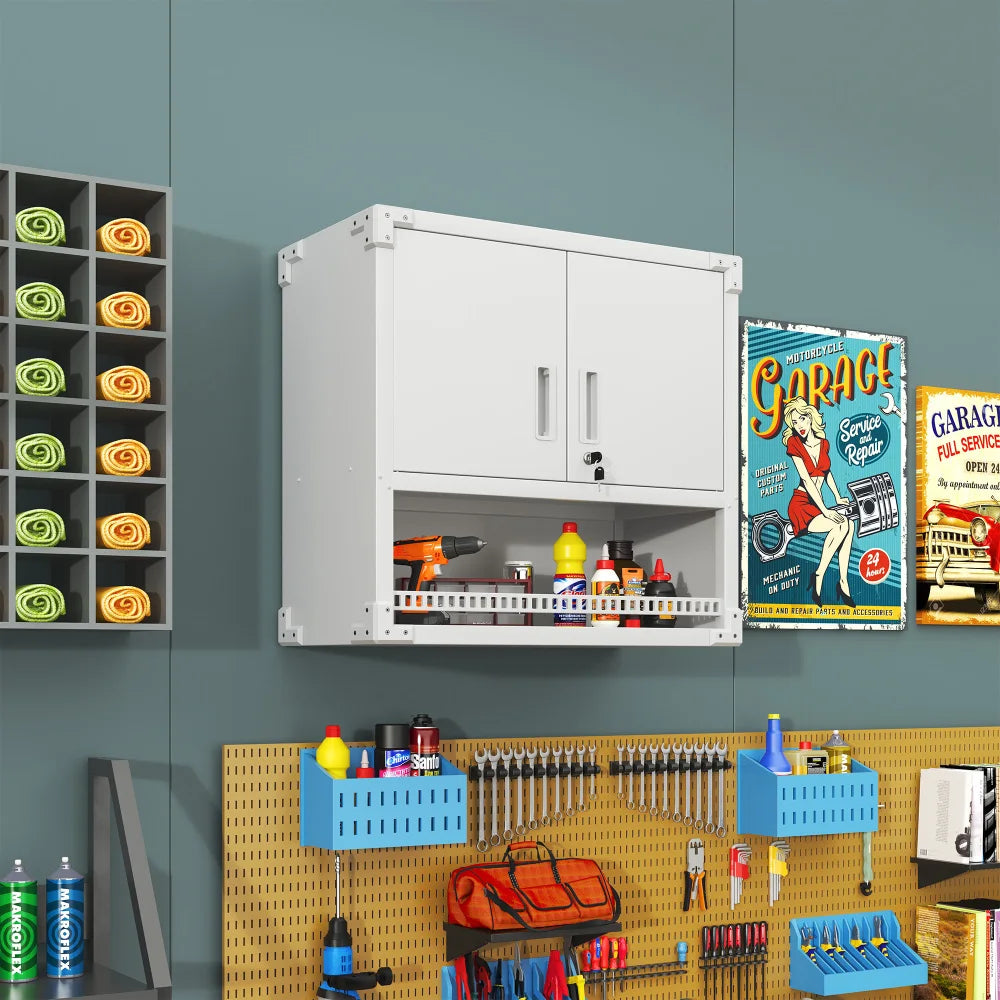 Heavy Duty Metal Wall Mounted Tool Storage Cabinet Steel Metal Garage Storage Cabinet for Garage Workshop Assembly Required