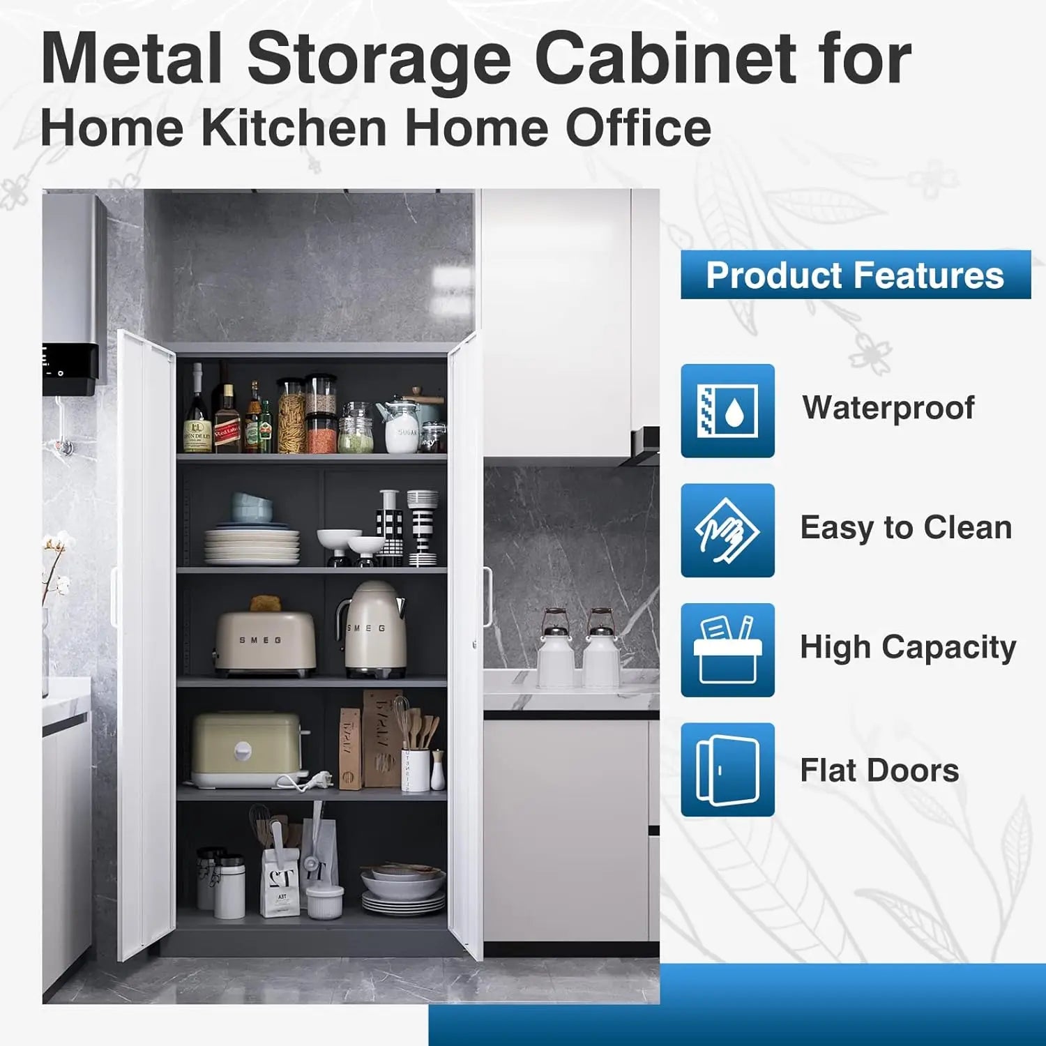 Metal Garage Storage Cabinet, 71-inch Tall Cabinet with Adjustable Shelves & Locking Doors, Tool Cabinets for Garage,Office,Home