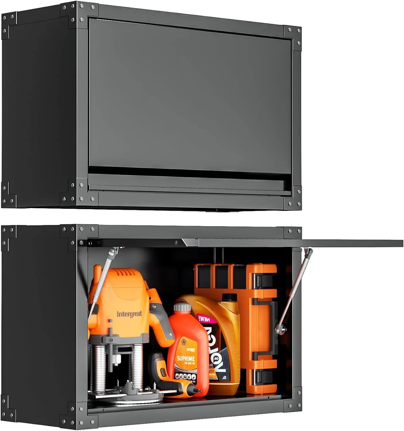 Metal Tool Garage with 2 Door and 4 Shelves, Locking for Storage, Cabinets