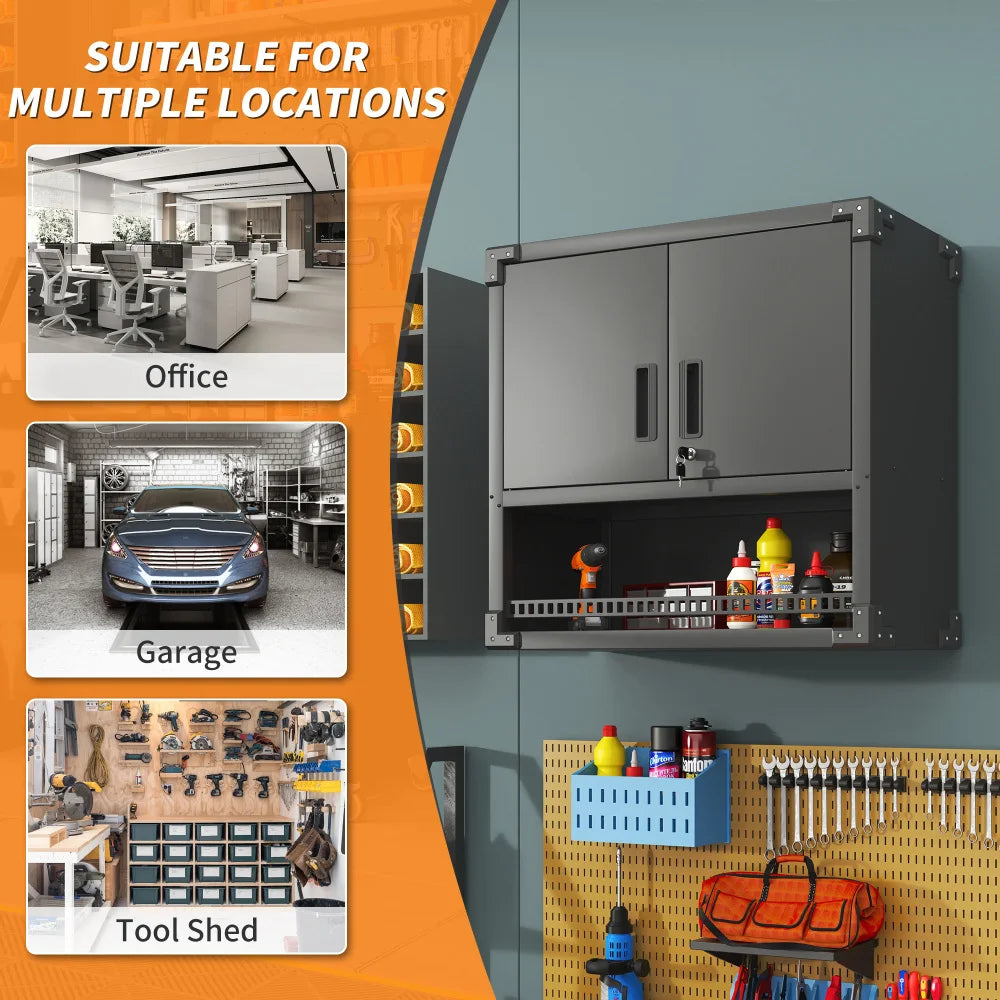 Heavy Duty Metal Wall Mounted Tool Storage Cabinet Steel Metal Garage Storage Cabinet for Garage Workshop Assembly Required