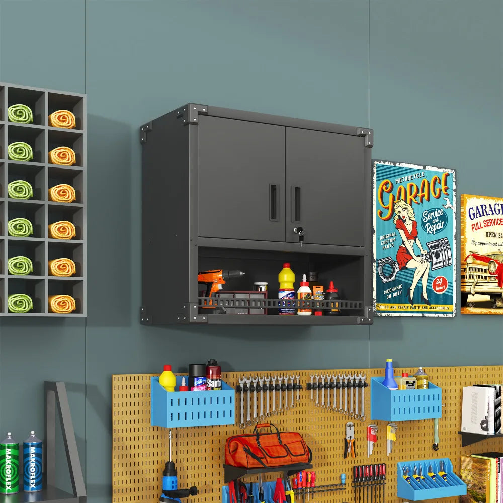 Heavy Duty Metal Wall Mounted Tool Storage Cabinet Steel Metal Garage Storage Cabinet for Garage Workshop Assembly Required