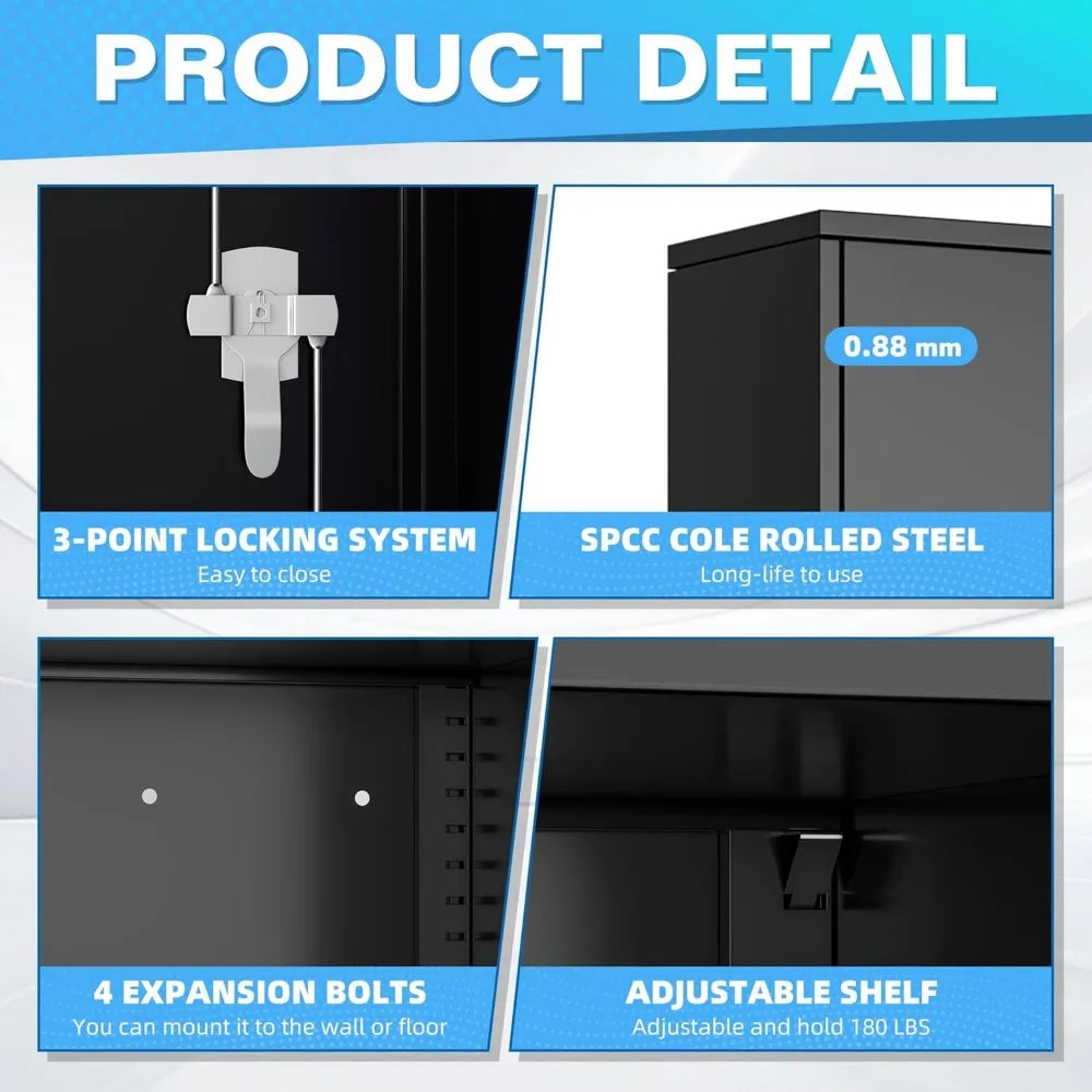 Metal Tool Garage with 2 Door and 4 Shelves, Locking for Storage, Cabinets