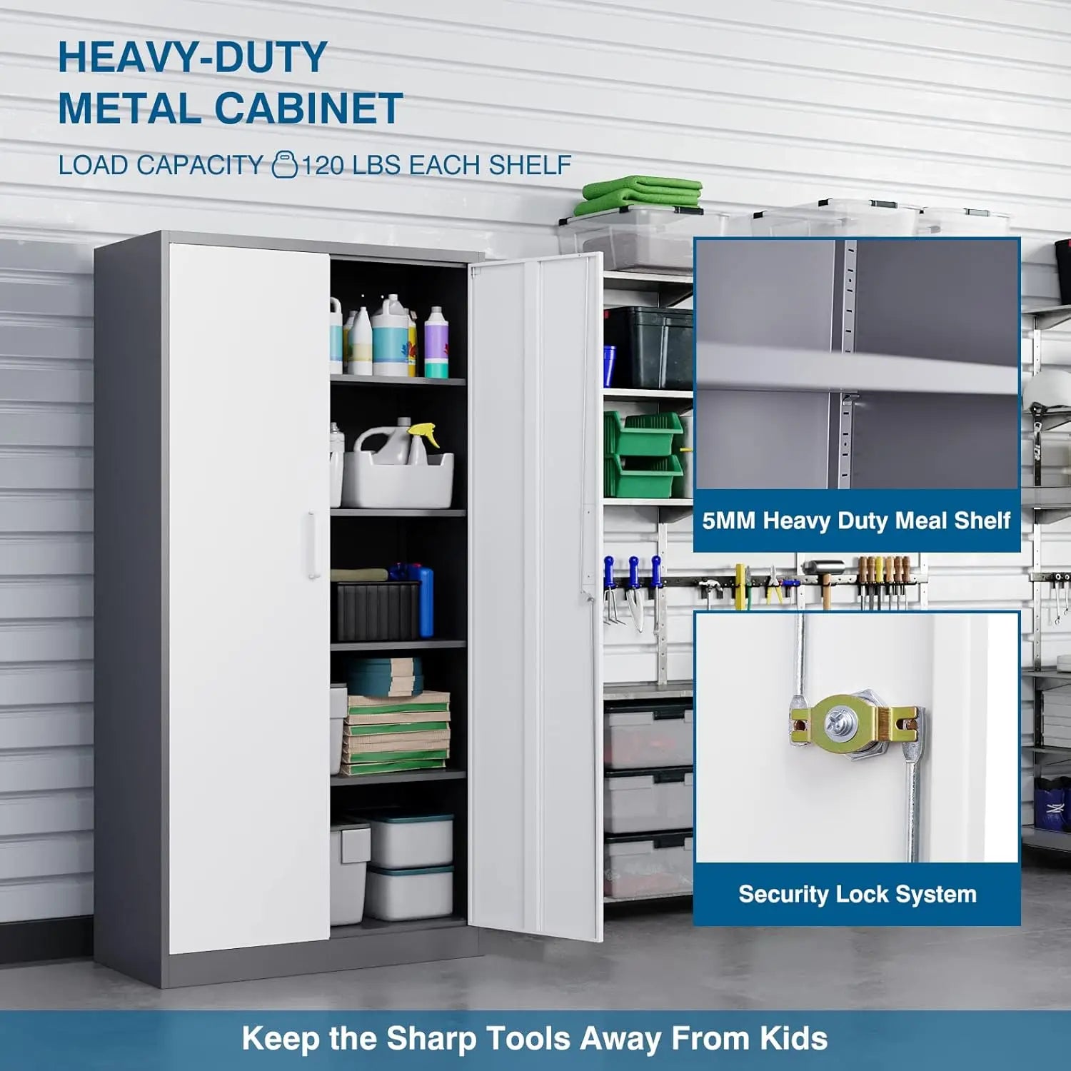 Metal Garage Storage Cabinet, 71-inch Tall Cabinet with Adjustable Shelves & Locking Doors, Tool Cabinets for Garage,Office,Home